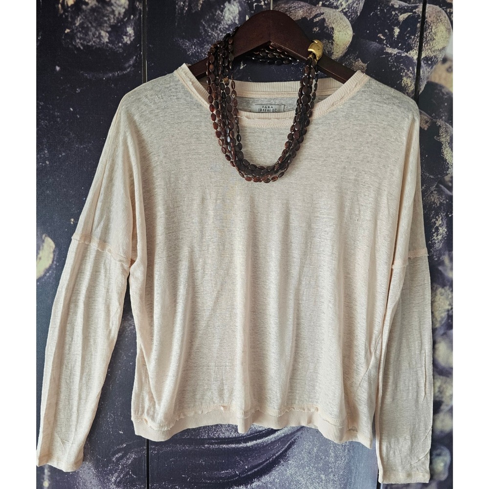 Zara Trafaluc Women Burnout Long Sleeve Lightweight Boxy Relaxed Knit Top Size M - Picture 2 of 8